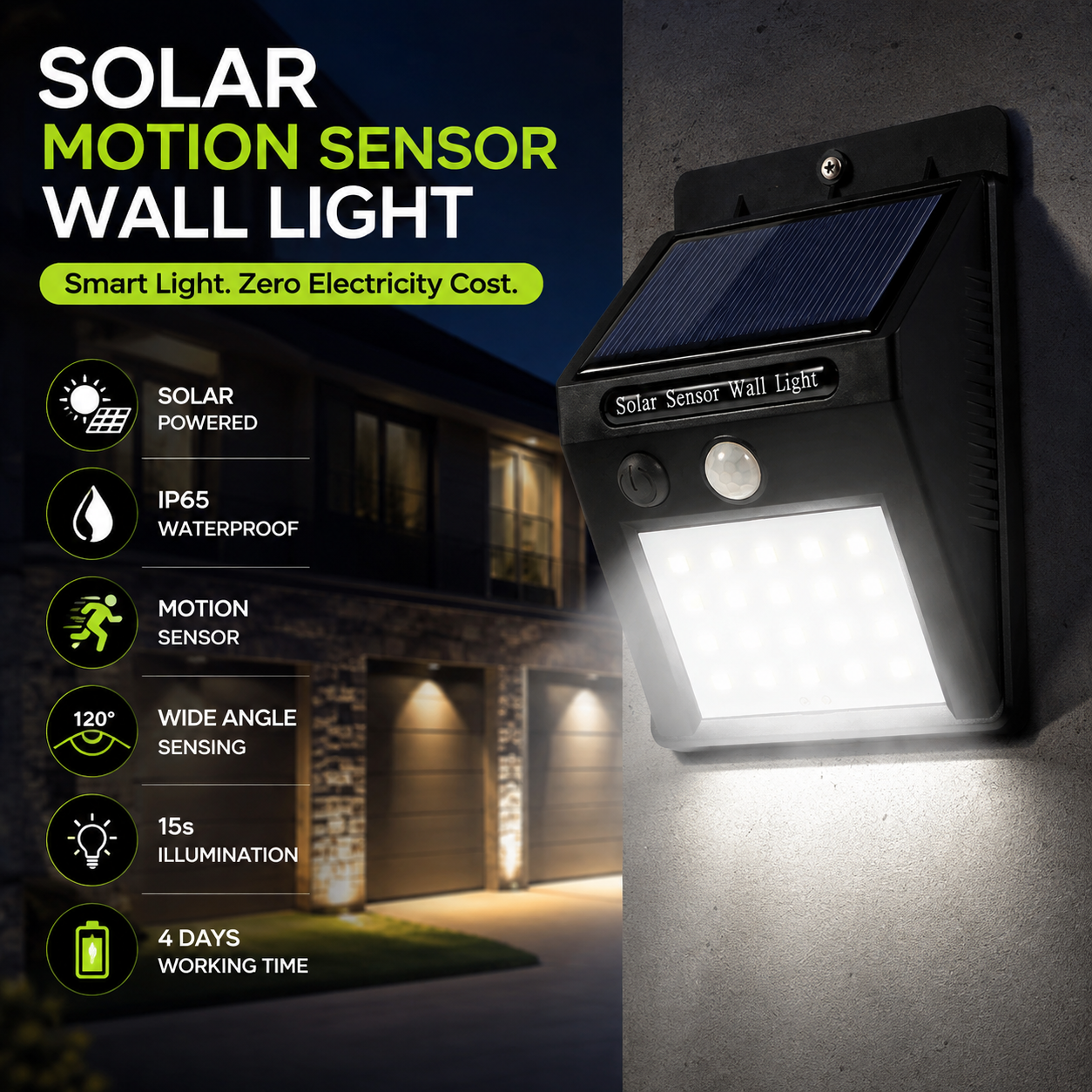 Solar Outdoor Wall Light with Motion Detection - Waterproof